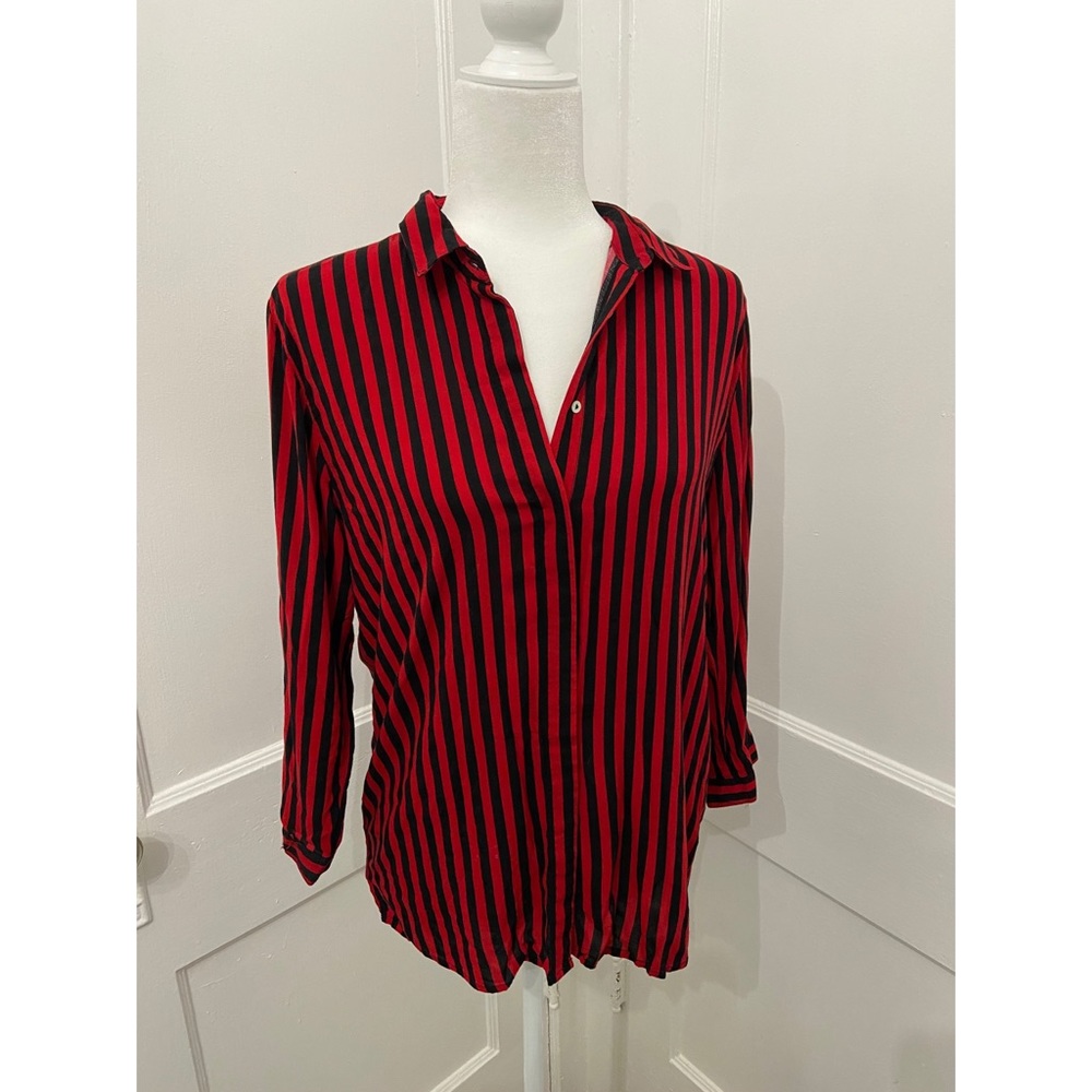 Striped Red Black Long Sleeve Blouse